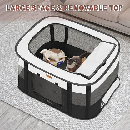 Dog Playpen - Foldable Cat Play Pens for Pubby,Kitten, Rabbit,Portable Pet Tent with Carring Bag for Indoor/Outdoor Travel Camping (Black-Large)