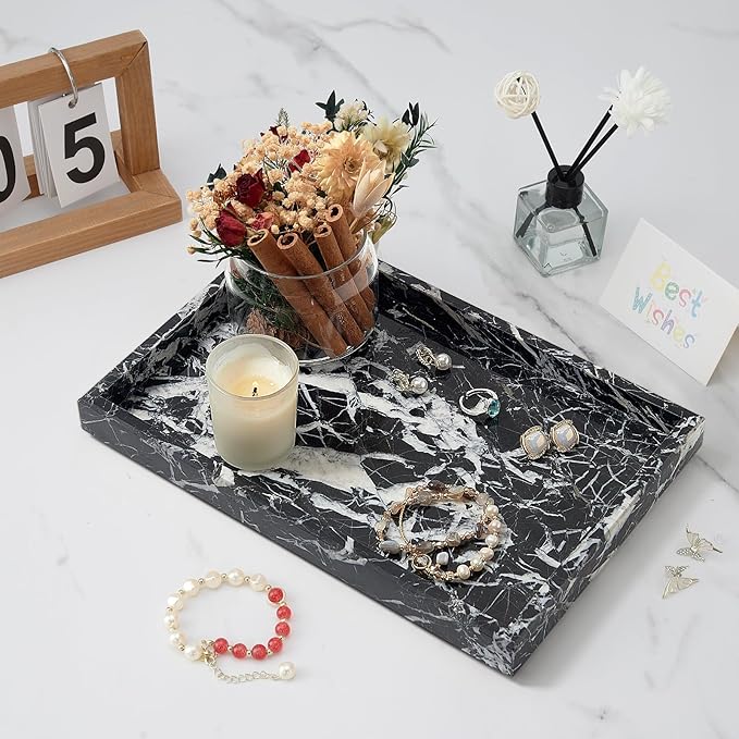 Marble Bathroom Tray,Pure Natural Vanity Tray,Marble Tray for Kitchen Counter Non-Ceramic/Non-Resin,Stone Trays 12 x 8 inch