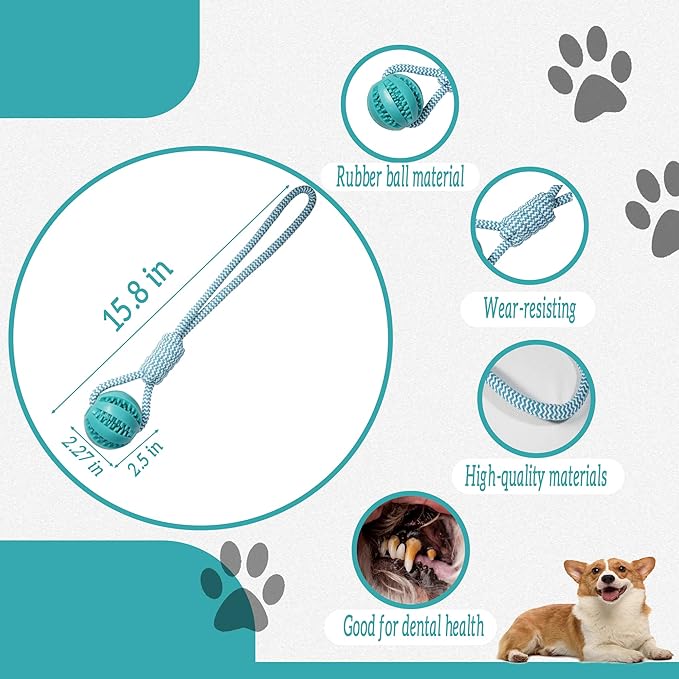 Dog Rope Toy for Medium and Small Dogs, Interactive Puppy Toys Tug of War Toy with Rubber Ball, Durable Outdoor Puppy Chew Toys for Teeth Cleaning, Fetch & Training(Blue)