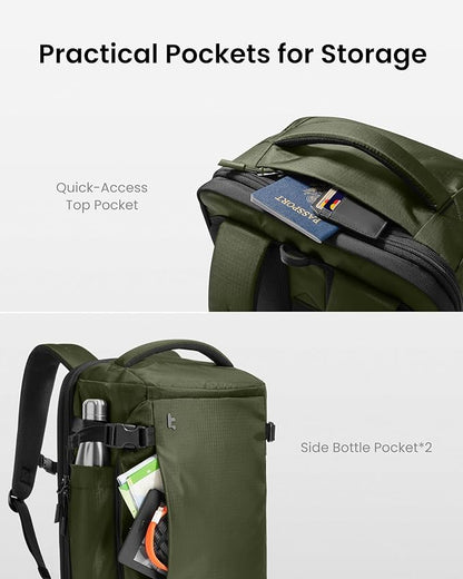 tomtoc Travel Backpack 40L, TSA Friendly Flight Approved Carry-on Luggage Hand Water-resistant Lightweight Business Rucksack, Durable Large Weekender Bag Daypack Fits 17.3 Inch Laptop