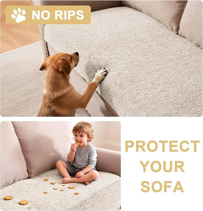 H.VERSAILTEX Non Slip Pet Couch Cover Chenille Dog Bed Protector Thick Soft Sofa Slipcover Pet Friendly Washable Couch Cushion Covers for Pets (40" x 50", Oatmeal)