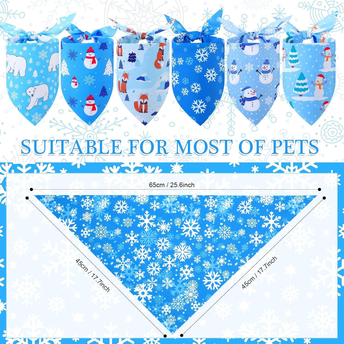 Abbylike 200 Pieces Winter Dog Bandanas Bulk Blue Snowflake Dog Bandanas for Pets Triangle Kerchief Scarf Bibs for Winter Pets Cats Party Costume Accessories (25.6 x 17.7 x 17.7)
