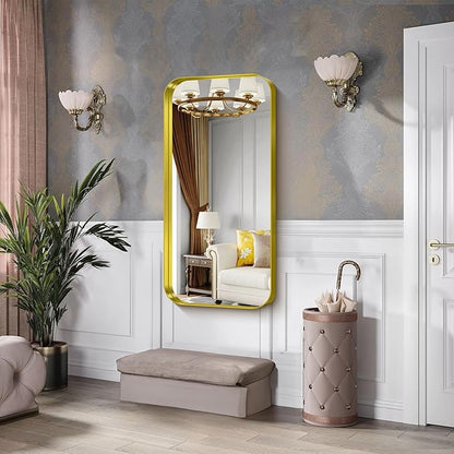 CIRCUMI Gold Bathroom Mirror, Rounded Corner, Tempered Glass, Large Mirror