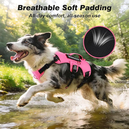 WINGOIN No Escape Dog Harness,Heavy Duty Harnesses for Large Dogs | Adjustable Pet Harness ,with Handle, Leash Front Clip Dog Vest ,for Walking Hiking, Hotpink M