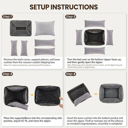 Dog Beds Large Sized Dog,Rectangle Orthopedic Pet Bed for Large Dog, Comfort Fluffy Memory Foam Dog Beds with Anti-Slip Bottom,Grey(35x25x9inchs)