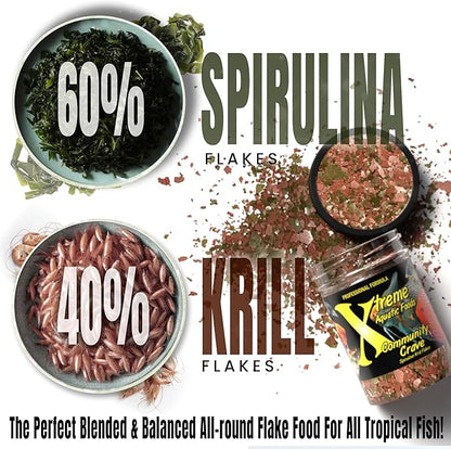Xtreme Community Crave Flake - Krill & Spirulina Blend for Vibrant Colors, Immune Support and Digestive Health, Tropical & Freshwater Fish Nutrition – Premium Community Aquarium Food (2oz)