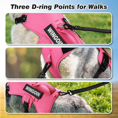 WINGOIN No Escape Dog Harness,Heavy Duty Harnesses for Large Dogs | Adjustable Pet Harness ,with Handle, Leash Front Clip Dog Vest ,for Walking Hiking, Hotpink M