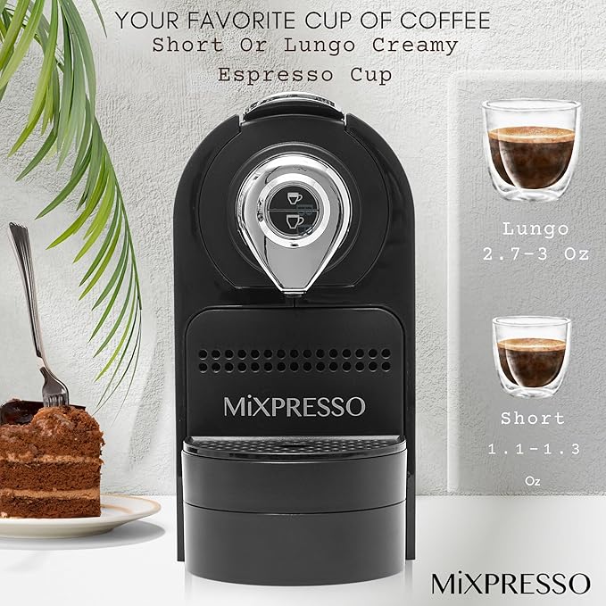 Mixpresso Black Espresso Coffee Machine – Compact 1400W Single Serve Coffee