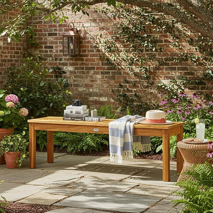 Tangkula 52 Inches Acacia Wood Outdoor Bench for Dining Room, Entryway, Poolside, Garden - Patio Backless Dining Seat with Slatted Design, Ideal for Outdoors & Indoors