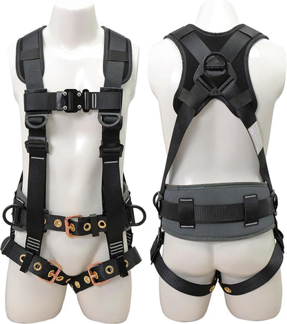DIJJIG Full Body Safety Harness OSHA/ANSI Compliant for Construction | 5-point adjustable fall protection harness with padded design for roofing and construction work