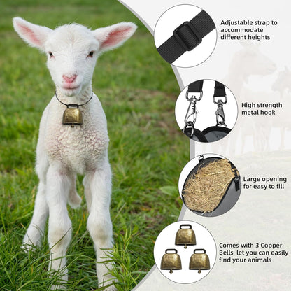 3 PCS Goat Hay Feeder,Hay Bags for Horses,Goats,Donkeys with Reinforced Oxford Fabric and High Strength Metal Clasp,Horse Feeding Supplies with Adjustable Strap for Easy Hanging (2Grey+1Black)