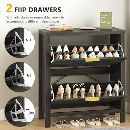 Shoe Cabinet Storage for Entryway, Fluted Shoe Cabinet