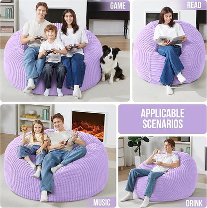Homguava 5 FT Bean Bag Chair,5' Big Bean Bag,Giant Bean Bag Chairs for Adults with Memory Foam Filled,Comfy Large Beanbag Chairs Soft Bean Bag Sofa with Dutch Corded Plush Cover-Purple