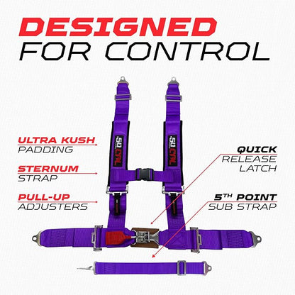 1pc Purple 5 Point Harness for Bucket Seat, Latch Release, 9 Color Options, Racing Harness 5 point, Race Car, UTV, RZR [6008P4]