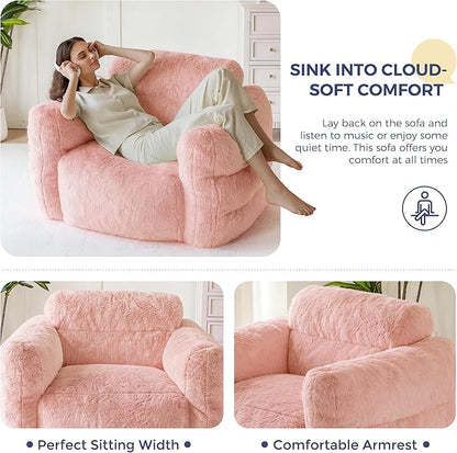 MAXYOYO Giant Bean Bag Chair for Adults, Ultra Soft Fluffy Bean Bag Sofa, Oversized Floor Sofa for Living Room Bedroom, Cozy Reading Chair with Filler, Pink