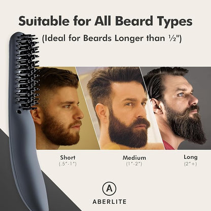 Aberlite EDC - Premium Beard Straightener Brush - Professional Heated Straightening Comb and Grooming Kit for Men (Gray)