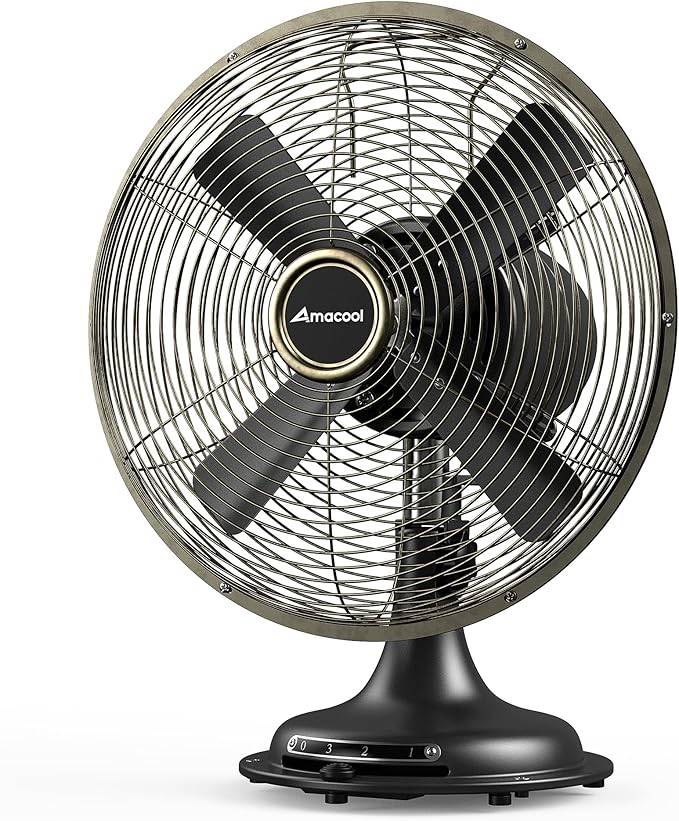 AMACOOL Oscillating Vintage Fan, All Metal 8" Retro Table Top Fan, Adjustable