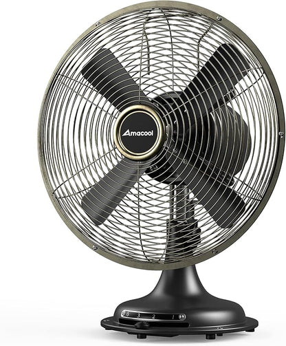 AMACOOL Oscillating Vintage Fan, All Metal 8" Retro Table Top Fan, Adjustable