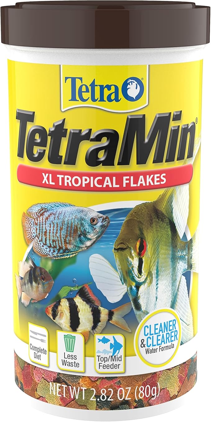 Tetra TetraMin XL Tropical Flakes 2.82 Ounces, Large Flakes, Nutritionally Balanced Fish Food, Tetra TetraMin Large Tropical Fish Flake Food, 2.82 oz