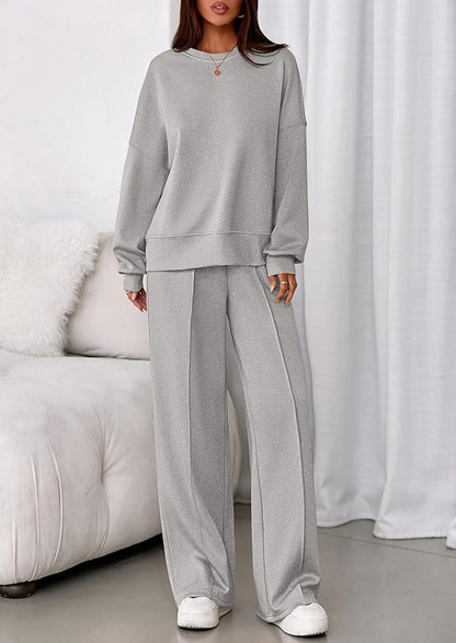 PRETTYGARDEN 2 Piece Sets For Women Fall Trendy Long Sleeve Sweatshirt Wide Leg Pants Loungewear Set Matching Sweatsuit