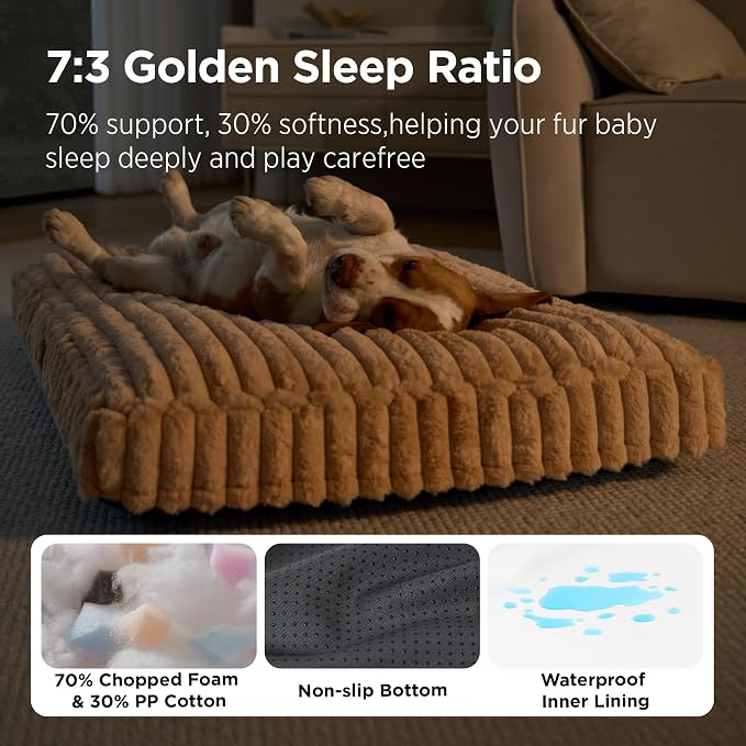Bedsure ComfyFleece™ Fluffy Balanced Support,Dog Bed Medium Size Dog,30x20 | Golden Ratio Chopped Foam & PP Cotton, Home Decor,Waterproof Liner, Removable Washable Cover, Nonslip Bottom,Sandy Beige