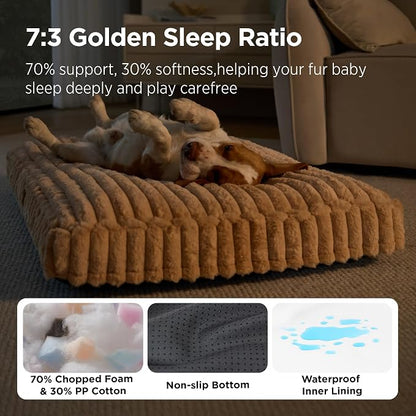 Bedsure ComfyFleece™ Fluffy Balanced Support,Dog Bed Medium Size Dog,30x20 | Golden Ratio Chopped Foam & PP Cotton, Home Decor,Waterproof Liner, Removable Washable Cover, Nonslip Bottom,Sandy Beige