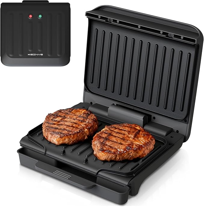 2-Serving Electric Grill and Panini Press, Tough Non-Stick Coating, Drip Tray