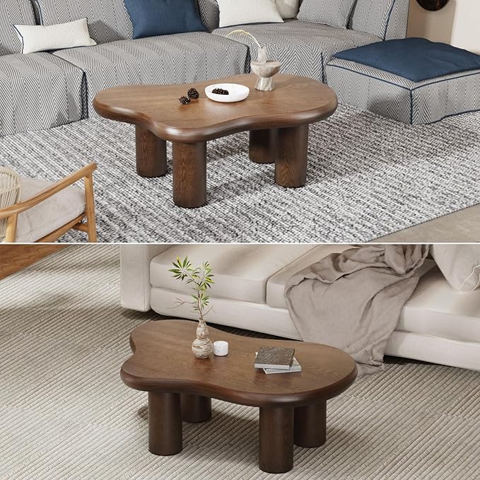 Cloud Coffee Table Modern Cute Coffee Tables Irregular Simple Tea/Center Table for Small Space End Table for Living Room, Home Office, Indoor (Brown 46" W X 31" D X 15.3" H)