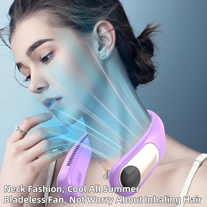 Portable Neck Fan, Personal Wearable Bladeless Fan, LED Display, 6000mAh USB
