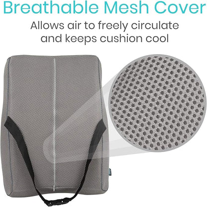 Vive Full Lumbar Cushion - Memory Foam Contour Support for Lower Back Pain - Ergonomic Pressure Relief for Office Chair, Car - Large Mesh Orthopedic Seat Backrest Roll for Improving Posture (Gray)