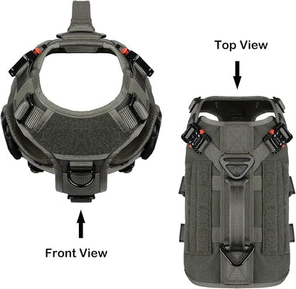 ICEFANG No Pull Tactical Dog Harness for Small Dogs,Adjustable Dog Vest | Control Handle,MOLLE Panel,Front Hook,3 Leash Clips,Soft Padded,for walking training,Green,Small