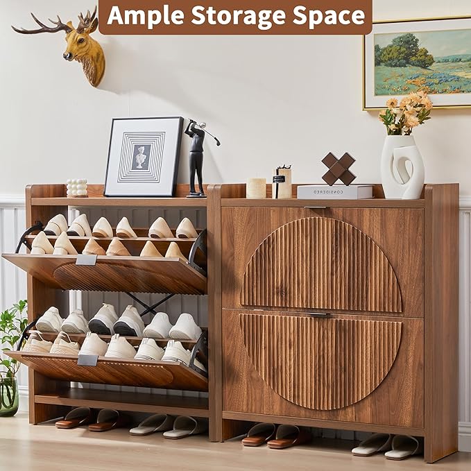 Narrow Shoe Cabinet with 2 Flip Drawers