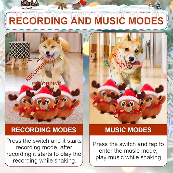 BABORUI Interactive Dog Toys Antlers, Jumping Squeaky Dog Toys with Recording and Music Modes, Rechargeable Moving Dog Christma Toys for Small/Medium/Large Dogs to Keep Them Busy(Antlers)