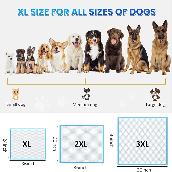 Boscute Thicken 6 Layers Heavy Absorbent XL 36"x24" Pet Training Dog Pee Pads, Extra Large Polymer Leak-Proof Quick Dry Puppy Pee Pads, Disposable Pee Pads for Dogs Cats Rabbit, 50 Counts | Heavy Absorbent up to 7 Cups, Quick Dry, for Dogs Cats Rabbit ...