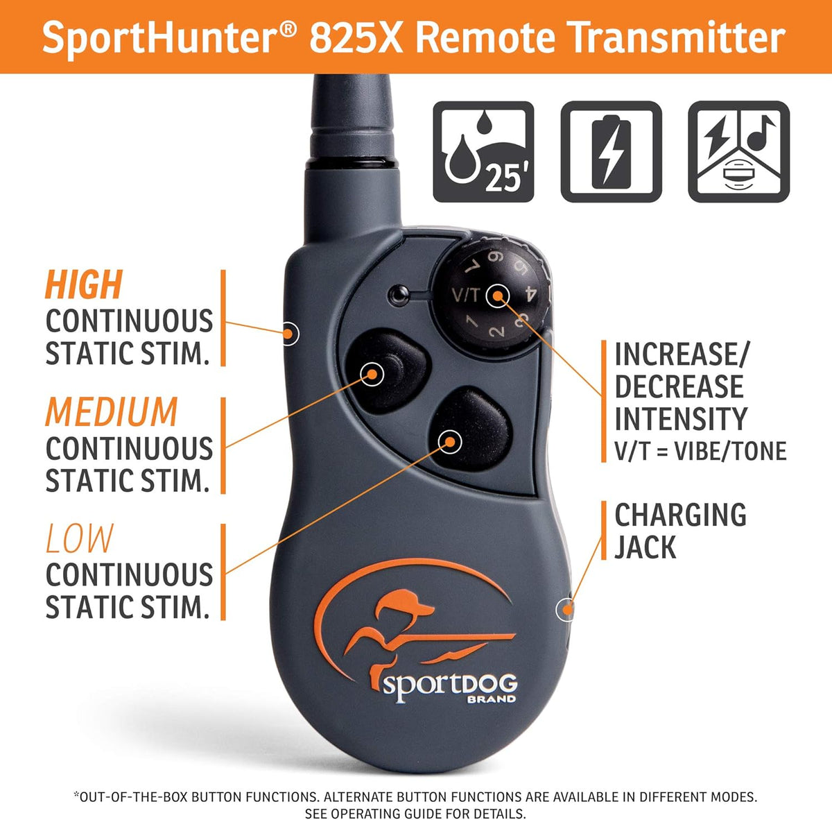 SportDOG Brand SportHunter 825X Dog Training Static Collar with Remote, 1/2 Mile Range Waterproof Dog E-Collar, Submersible up to 25 Ft, Rechargeable Training Device with Static, Vibrate and Tone