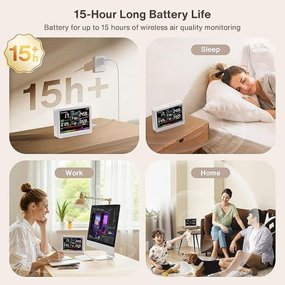 Upgrade 16 in 1 Air Quality Monitor Indoor 15h Battery & 5.5" Display 9 AQI+7