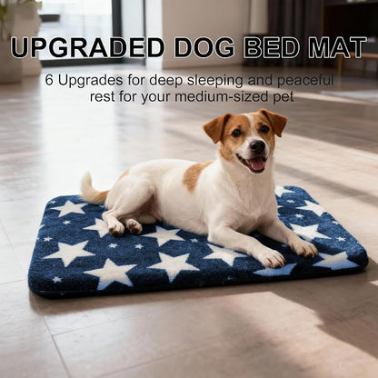 Washable Dog Bed Plush Orthopedic Outdoor Crate Mat with Non-Slip Bottom,Luxe Soft Kennel Pad for Pets, Cozy Cage Cushion & Pet Sleeping Mattress Large Sized,Medium,Small Dogs,30 x 20 inch,Blue