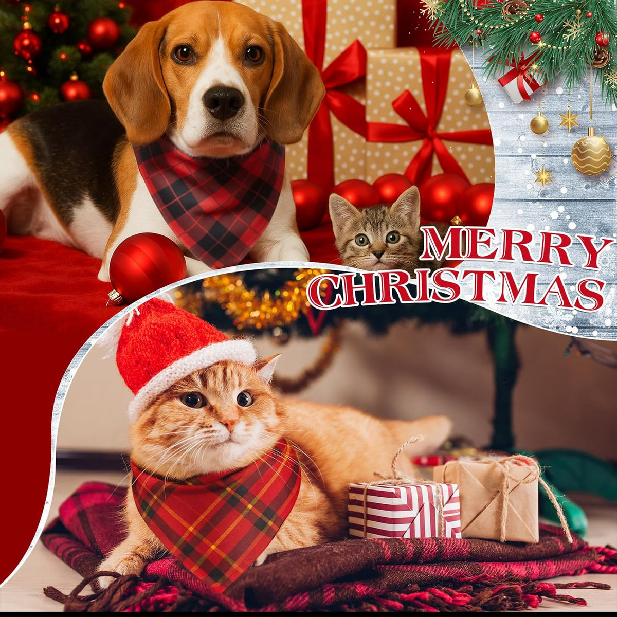 Weewooday 50 Pcs Christmas Dog Bandanas Bulk Xmas Red Buffalo Plaid Bandanas for Dogs Soft Bibs Adjustable Triangle Scarf for Small Medium Large Pets Costume (25.6 x 17.7 x 17.7 Inch)