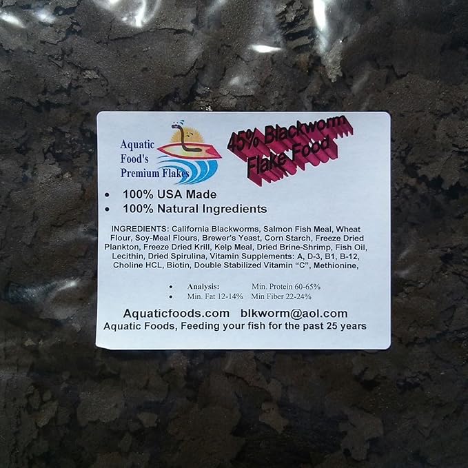 Aquatic Foods Inc. 45% California Blackworm Flakes Made from Live California Blackworms. AF Blackworm Flakes - 1/4-lb