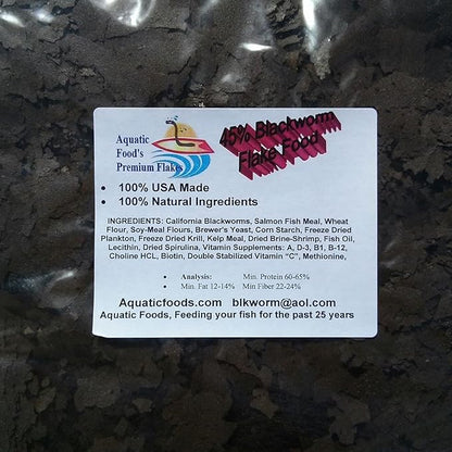 Aquatic Foods Inc. 45% California Blackworm Flakes Made from Live California Blackworms. AF Blackworm Flakes - 1/4-lb