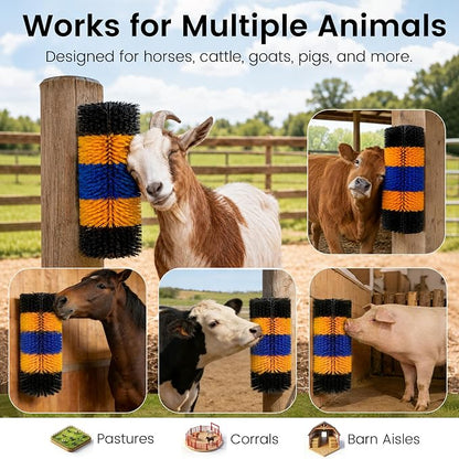 17" x 7.9" Livestock Scratching Brush for Horse, Wall-Mount Grooming and Massage Scratch Brushes for Cow Donkey Goats Horse Sheep, with 8 Screws for Back Itch Relief & Keep Cleaning (1Pcs)
