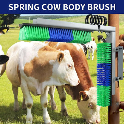 Livestock Scratch Brush With Spring Iron Holder，Animal Back Scratching Brush Including 4pcs goat brushes, 4 stands and accessories For Cow,Cattle,Sheep, Horses,Pigs，Massage Grooming Tool（Green）