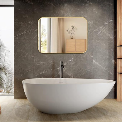 24x36 Inch Gold Bathroom Mirror, Brushed Gold Metal Framed Rectangular Mirror