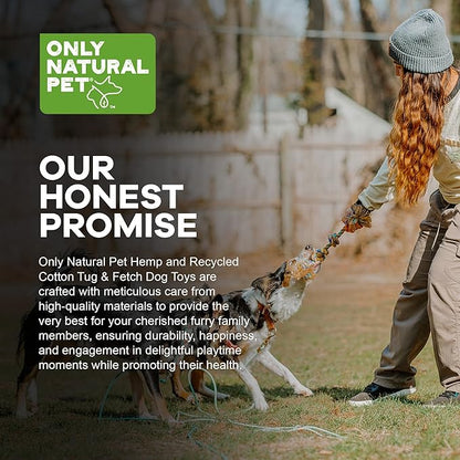 Only Natural Pet Hemp and Recycled Cotton Tug & Fetch Dog Toy - Interactive Chew Rope With Knots - Eco-Friendly, Engaging, Durable Braid | 3 Knot, 15" x 3"