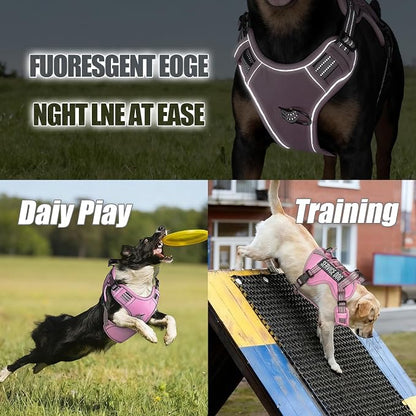 Service Dog Tactical Vest Harness and Leash Set Medium Sized Dog Emotional Support- Tactical Dog Harness Training Collar with Name (Pink, M)