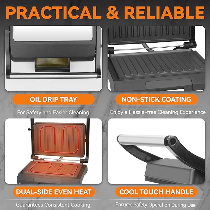 Baker's Friend 2 Slices of Mini Panini Press Electric Grill, Panini Grill Press