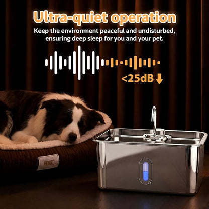 Dog Water Fountion for Large Dogs,18L/4.76 Gal Stainless Steel Automatic Pet Water Dispenser,Ultra Quiet Dog Fountain Water Bowl with Water Level Window & LED Light, Include 1Set Filter