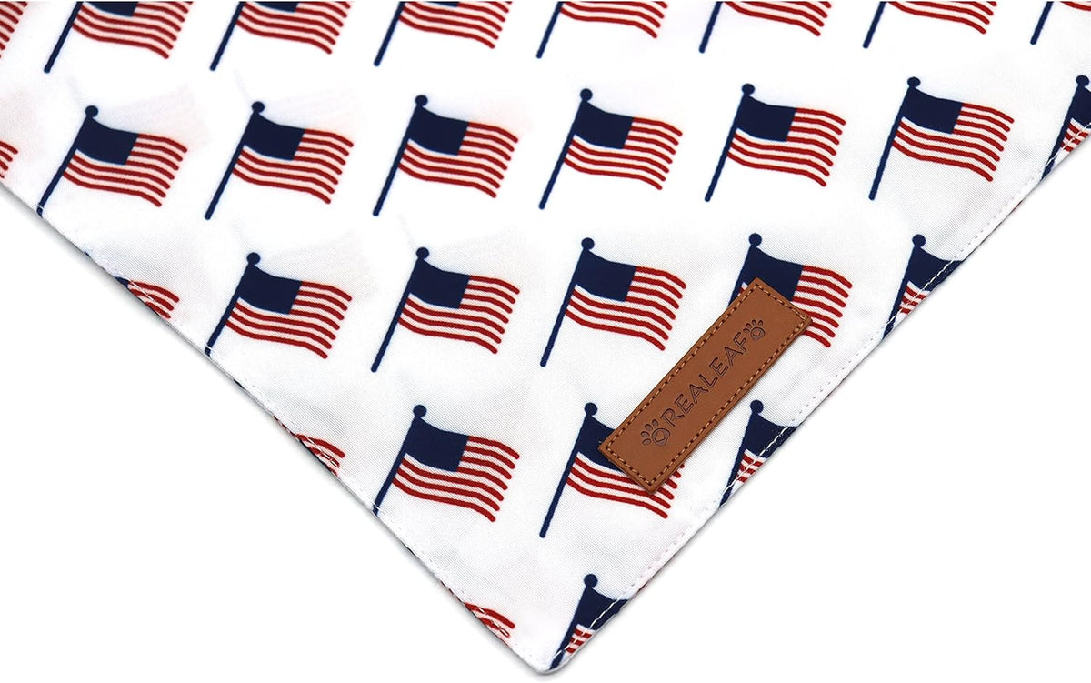 Realeaf American Flag Dog Bandanas 2 Pack, Triangle Reversible 4th of July Pet Scarf for Boy and Girl, Premium Durable Fabric, Patriotic Bandana for Small Medium Large and Extra Large Dogs (X-Large)