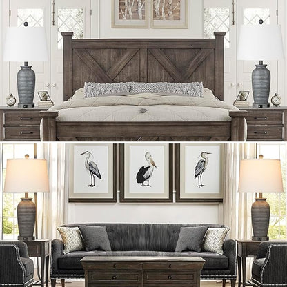 25" Farmhouse Jar Table Lamps Set of 2, 3 Way Touch Control Rustic Bedside Lamps with USB A+C Ports & AC Outlet, Pot Nightstand Lamps for Bedroom Living Room (LED Bulbs Included)