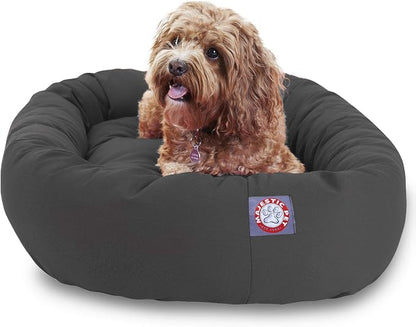 Majestic Pet Bagel Calming Dog Bed, 32 Inch Medium, Round, Washable, Gray | Cozy Soft Fluffy Donut Pet Bed with Spine Support for Head Rest – Anti-Anxiety Comfort for Puppies & Dogs, 32x23x7 Inches